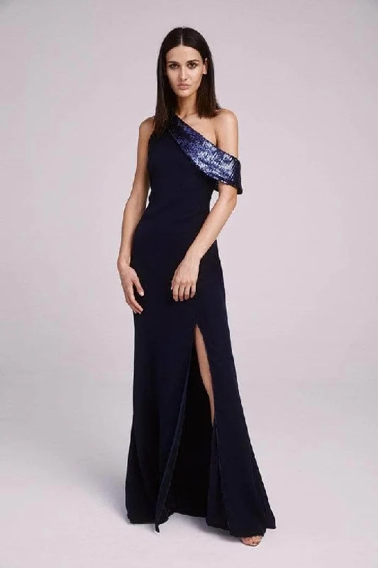 Tadashi Shoji - Draped Shoulder Evening Gown ALG19719L - 1 pc Royal Navy In Size 10 Available Best value party dresses