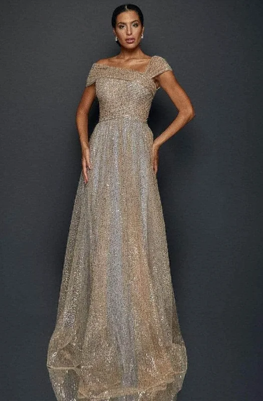 Terani Couture - Asymmetric Sequin Evening Gown 1922E0212 - 1 pc Gold Silver In Size 2 Available Bodycon party dresses