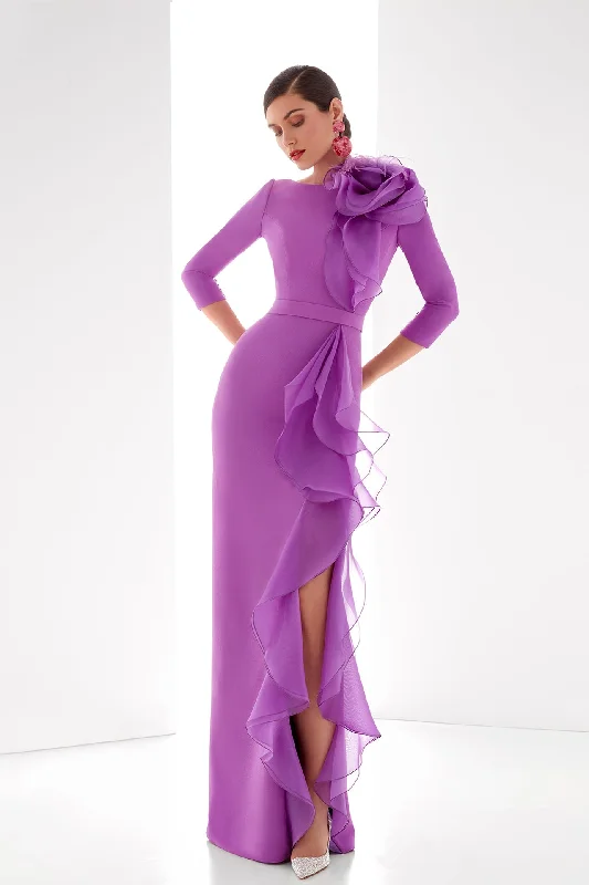 3/4 sleeves crepe dress with organza ruffles Flowy unclassified dresses