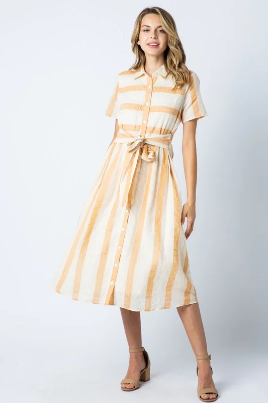 Alyssa Classy Collared Dress in Burnt Peach Breathable unclassified dresses