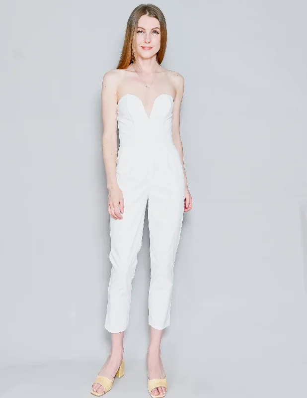 AMANDA UPRICHARD White Cotton Cherri Strapless Jumpsuit (XS) Halter unclassified dresses