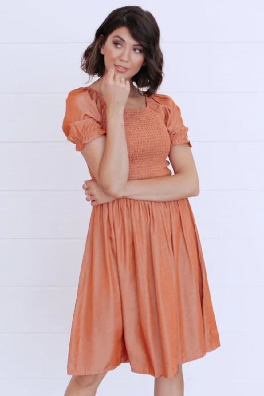 Annalise Smocked Dress in Orange Chiffon unclassified dresses