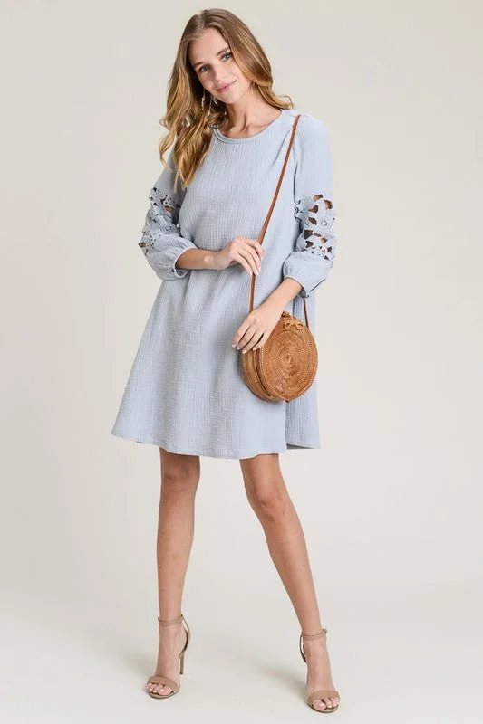 Ava Swing Dress in Dusty Blue Metallic unclassified dresses