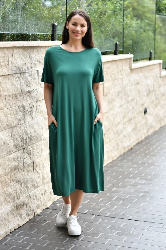 Basic Pocket Jersey Dress | Green Bold pattern unclassified dresses