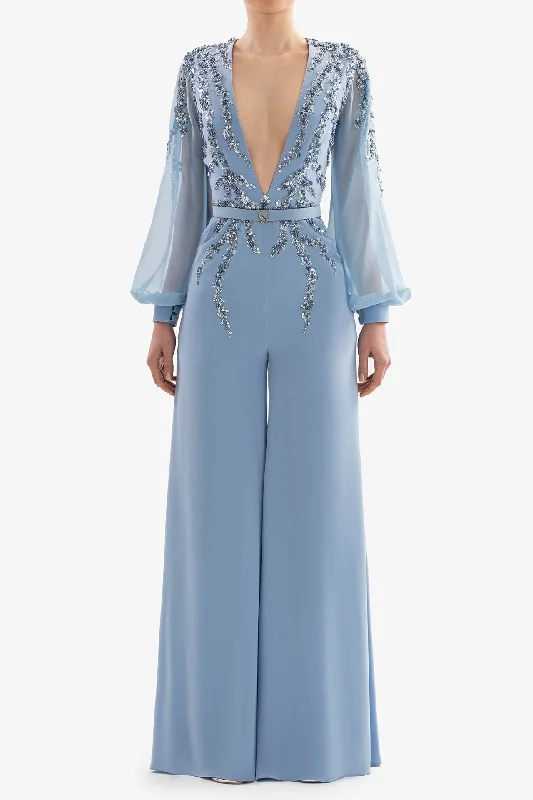 Beaded crepe jumpsuit with muslin sleeves Chiffon unclassified dresses