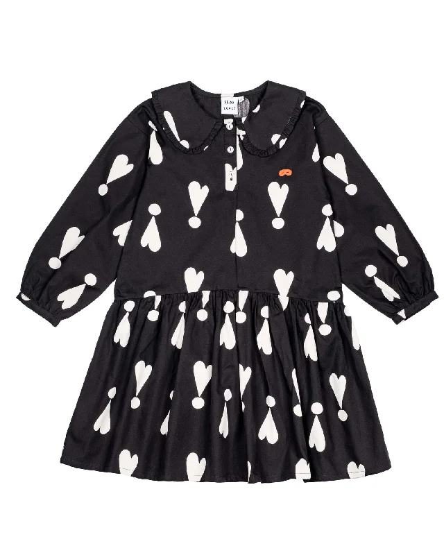 BEAU LOVES  "I see you" Black Exclamation Hearts Collar Dress Trendy new unclassified dresses