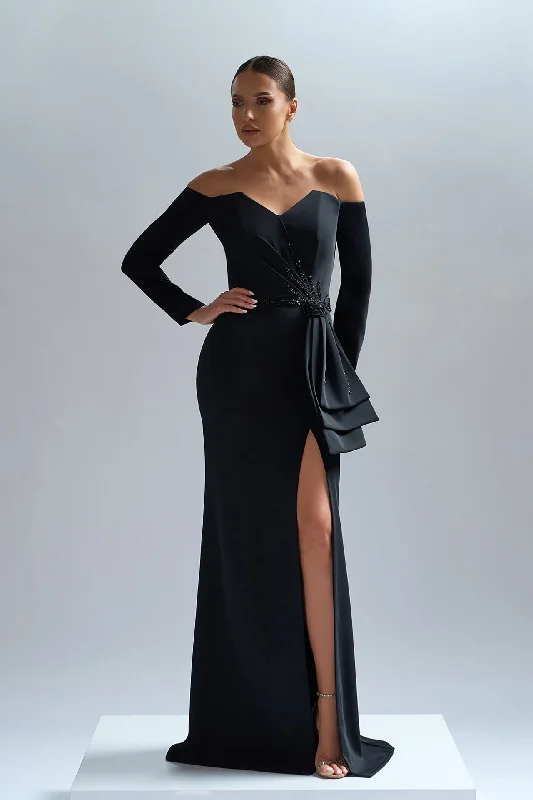 Black crepe gown with embroidery Spring unclassified dresses