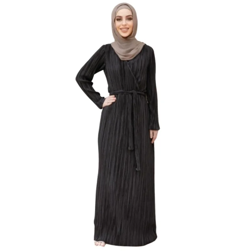 Black Pleated Wrap Dress Elegant unclassified dresses