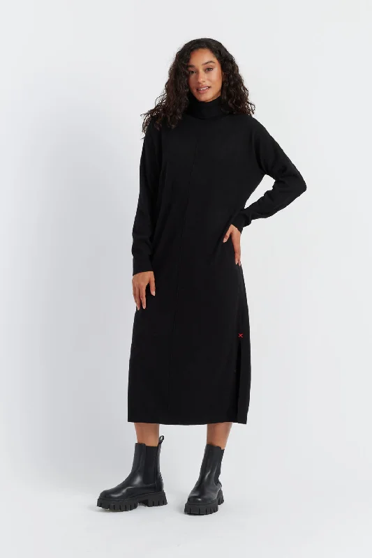 Black Wool-Cashmere Rollneck Dress Office unclassified dresses