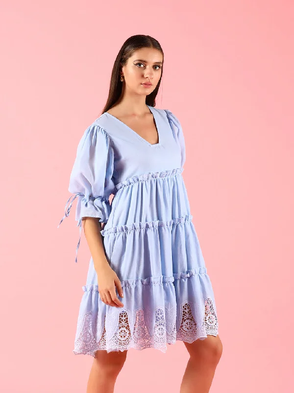 Pure Cotton Blue Schiffli Dress Y2K unclassified dresses