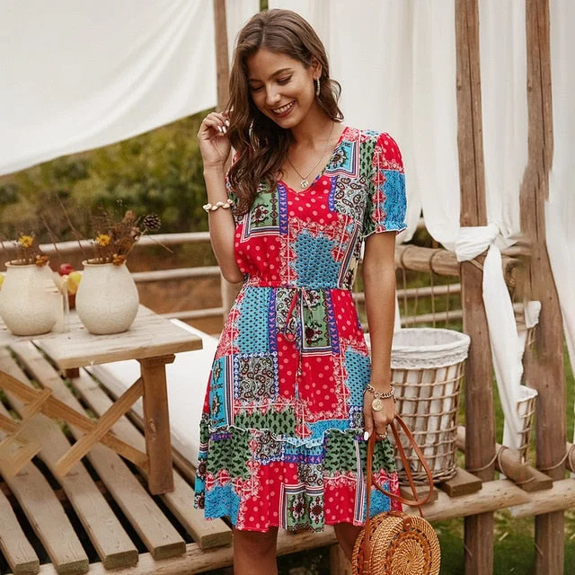 Bow Lacing-Up Summer Print Dress Sexy floral print dresses