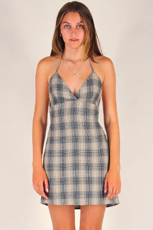 Adjustable Bralette Dress - Flannel Green Beige Plaid High-low unclassified dresses