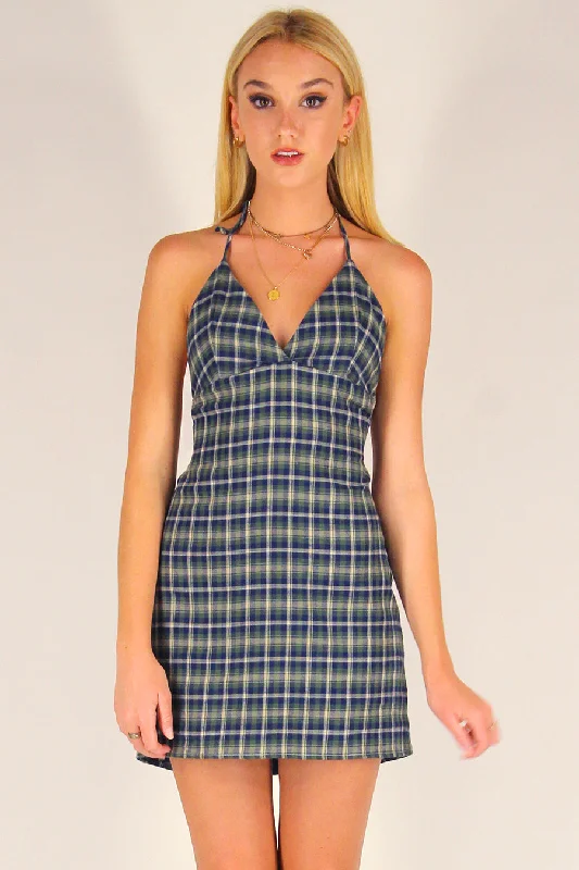 Adjustable Bralette Dress - Flannel Green Plaid Long sleeve unclassified dresses