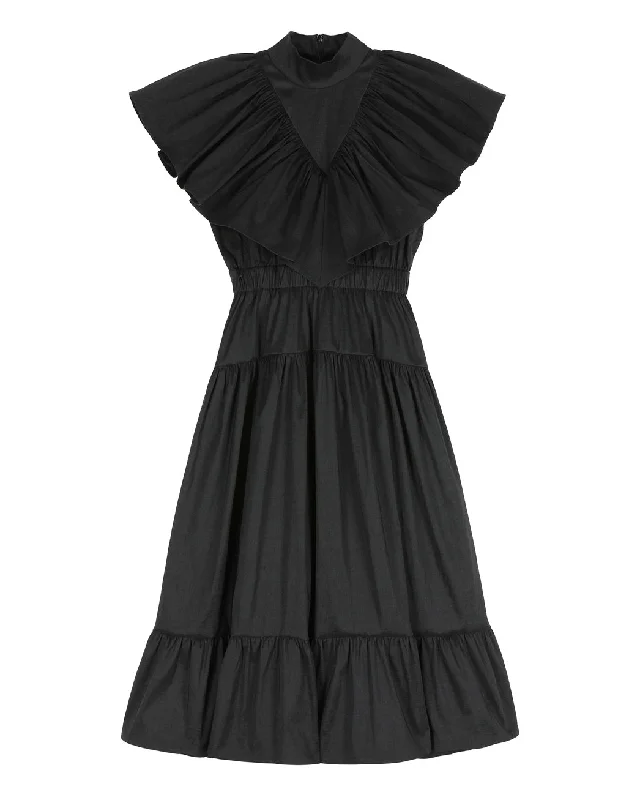 CAROLINE BOSMANS AW24 Tafta Ruffled Dress in Black Luxury unclassified dresses