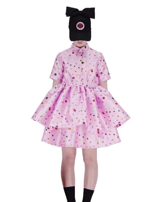 CAROLINE BOSMANS AW24 Tiered Dress in Pink High-low unclassified dresses