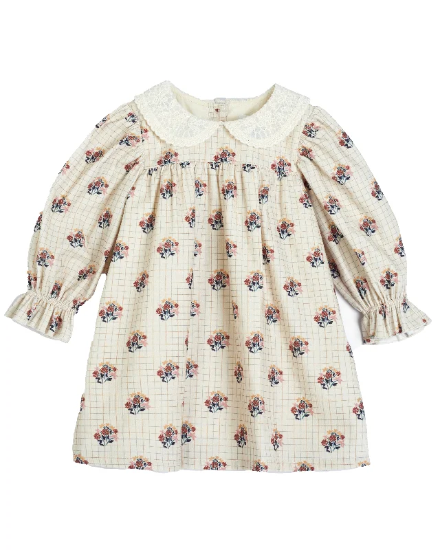 C'ERA UNA VOLTA Baby Frankie Dress Cream in Check Flower Bold pattern unclassified dresses