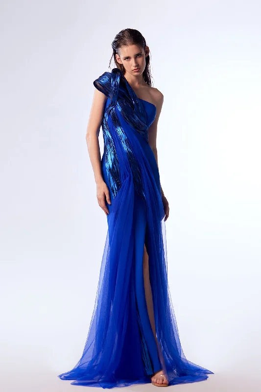 Crepe and metallic electric blue dress Flowy unclassified dresses