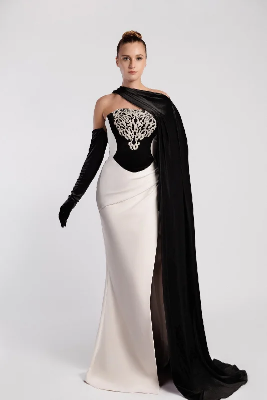 Crepe and velvet mermaid gown with cape Corset unclassified dresses