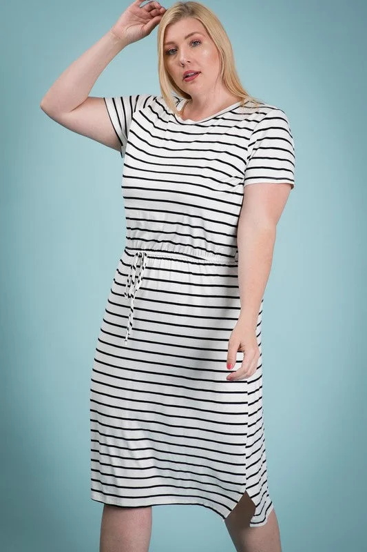 Dana Striped Tee Dress in Navy Stripe PLUS Women's unclassified dresses