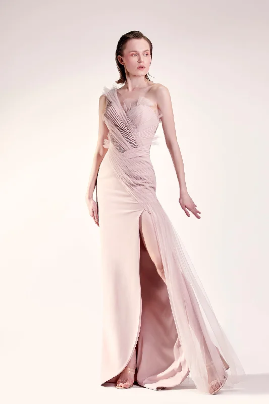 Draped asymmetrical side slit gown Cocktail unclassified dresses