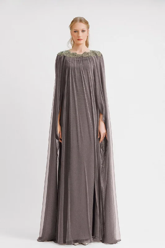 Draped back loose cut grey kaftan Long unclassified dresses