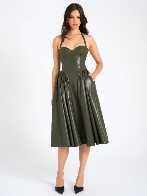 Eliana Olive Vegan Leather Dress High-low unclassified dresses