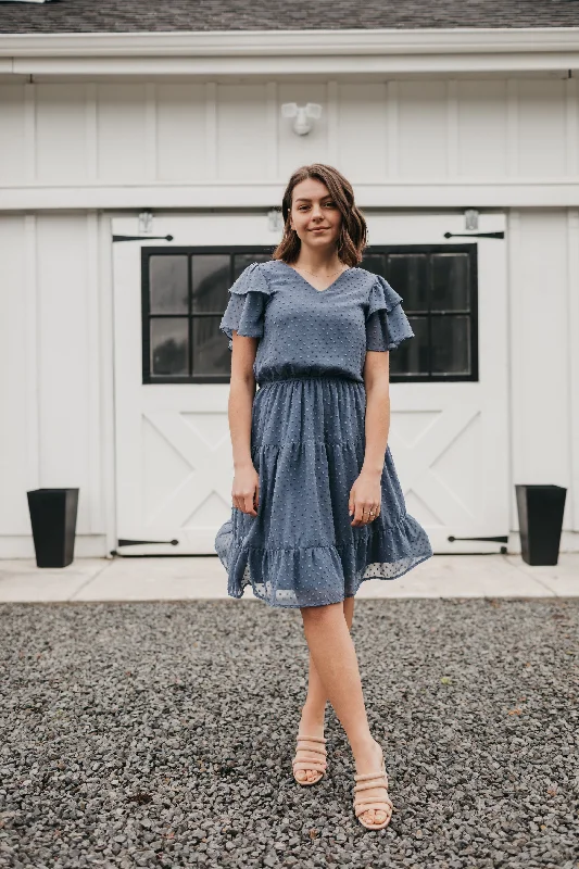 Elisa Swiss Dress in Cornflower Blue Velvet unclassified dresses