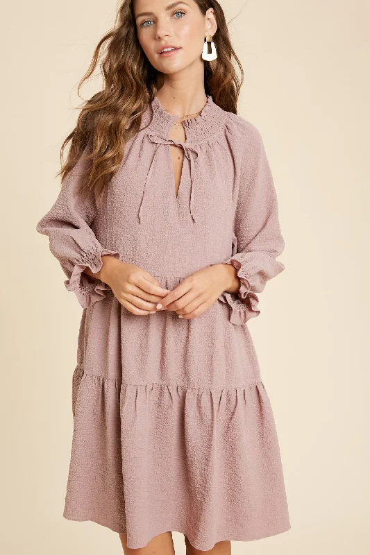 Elsie Ruffle Dress in Mauve Velvet unclassified dresses