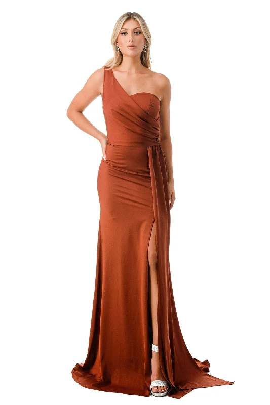 Fitted One Shoulder Slit Gown by Coya D567 Beaded unclassified dresses