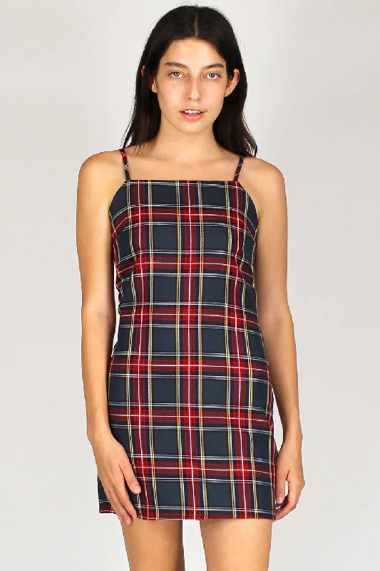 Fitted Square Strap Dress - Tartan Engagement unclassified dresses