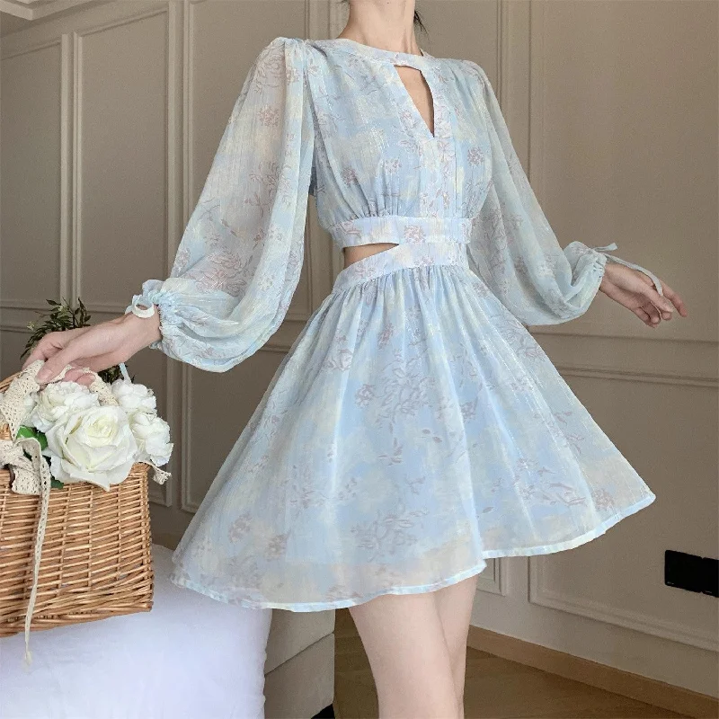 French Sexy Hollow Waist Print Dress Best floral dresses for tall women