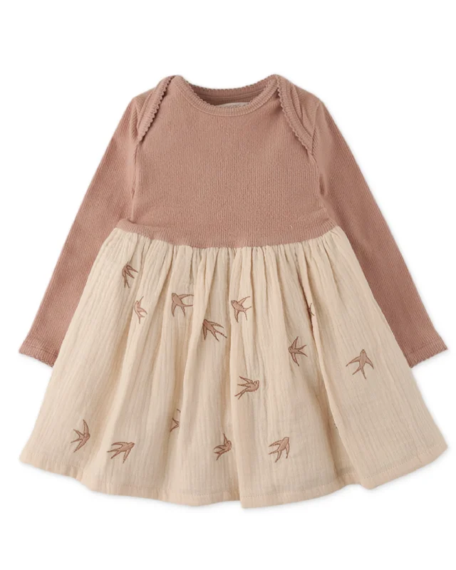 GINGERSNAPS FW24 BABY GIRL ENVELOP NECK DRESS WITH BIRD EMBROIDERY Y2K unclassified dresses