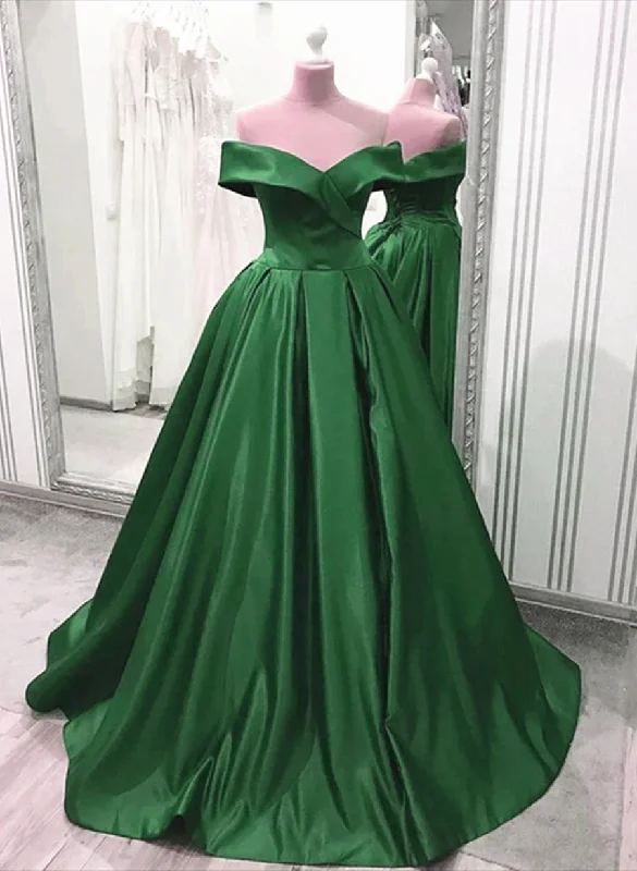 Green Sweetheart A-line Satin Floor Length Prom Dress, Green Evening Dress Lace unclassified dresses