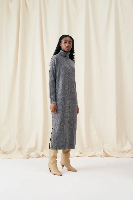 Grey Wool-Cashmere Rollneck Dress Everyday wear unclassified dresses