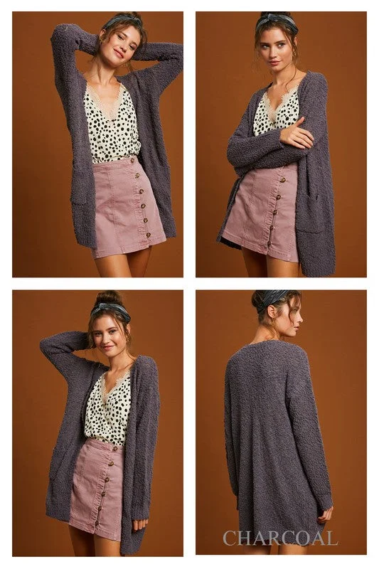 Hailey Popcorn Cardi in Charcoal Petite unclassified dresses