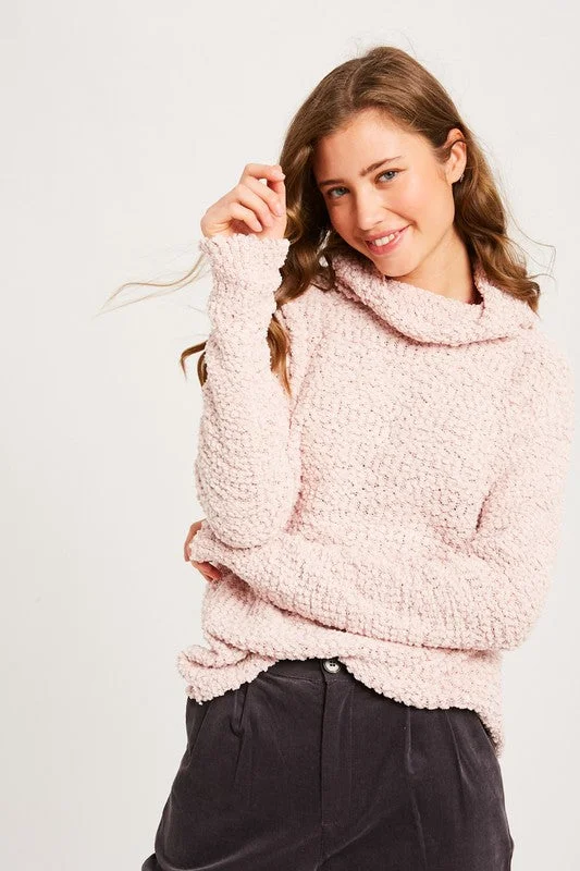 Hailey Popcorn Pullover Turtleneck in Blush Popular unclassified dresses