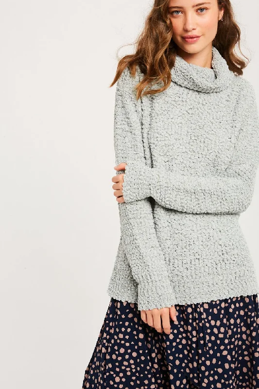 Hailey Popcorn Pullover Turtleneck in Light Sage Wrap unclassified dresses