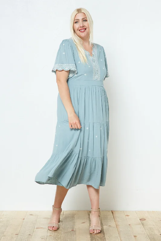 Helena Embroidered Dress in Dusty Blue PLUS Flowy unclassified dresses