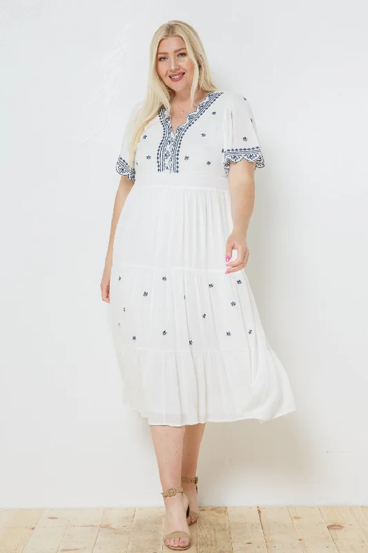 Helena Embroidered Dress in Ivory PLUS Luxury unclassified dresses