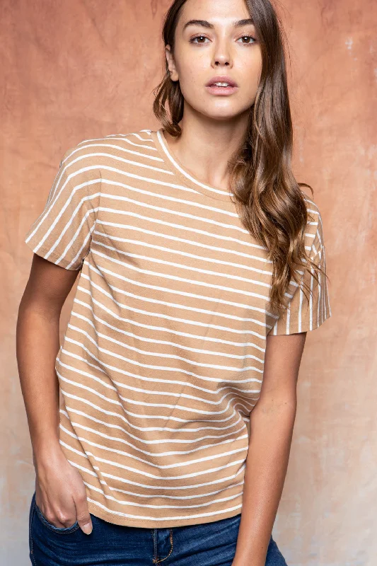 Jade Classic Stripe Tee in Camel Casual unclassified dresses