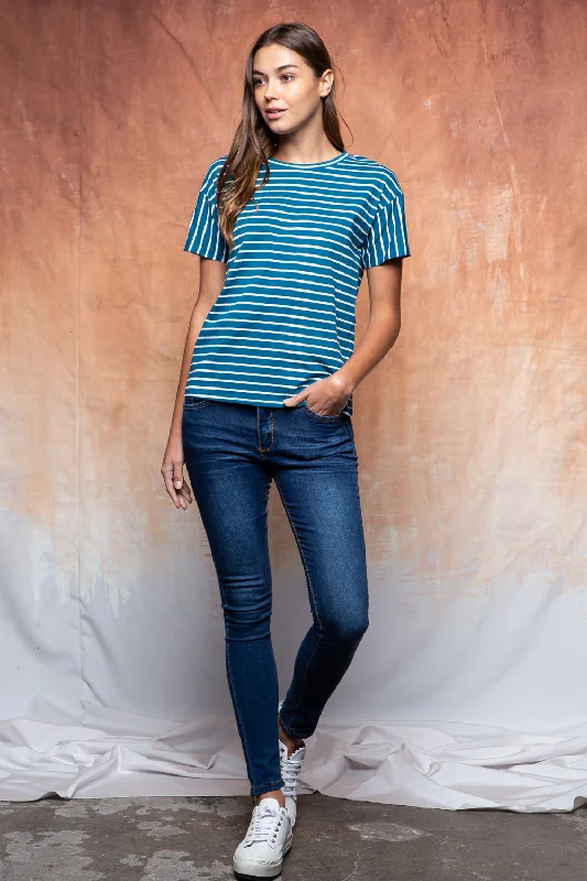 Jade Classic Stripe Tee in Teal Trendy new unclassified dresses