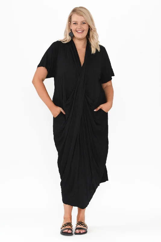 Kensley Black Crossover Cotton Dress Embroidered unclassified dresses