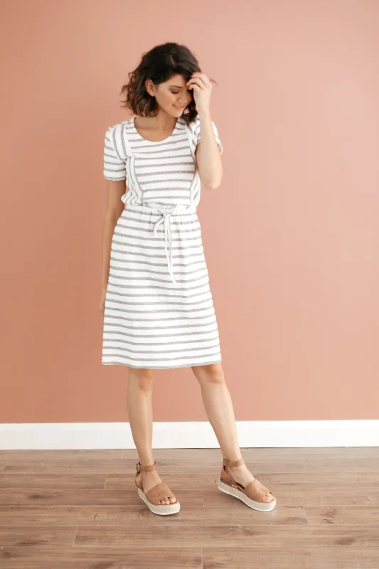 Klara Striped Knee Length Dress Neutral tone unclassified dresses