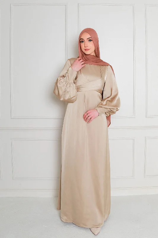 Laura Wrap Satin Dress- Blush Gold Striped unclassified dresses