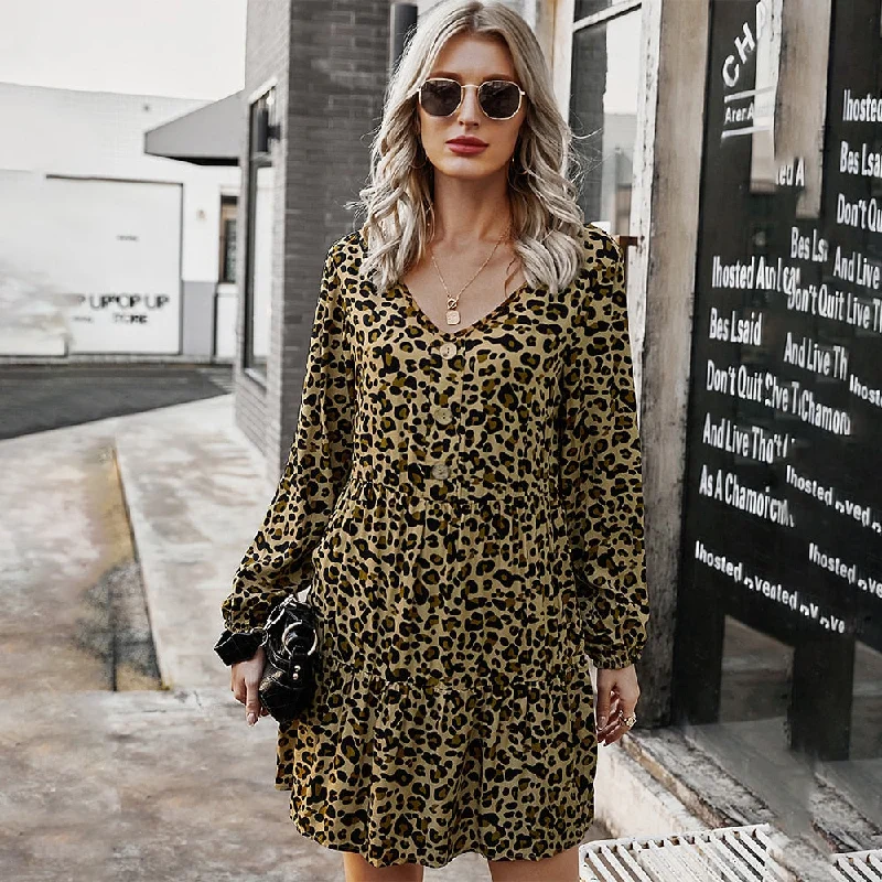 Leopard Print Button Up Ruched Loose Dress Urban Outfitters floral dresses