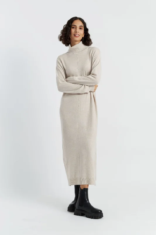 Light-Oatmeal Wool-Cashmere Rollneck Dress Trendy new unclassified dresses