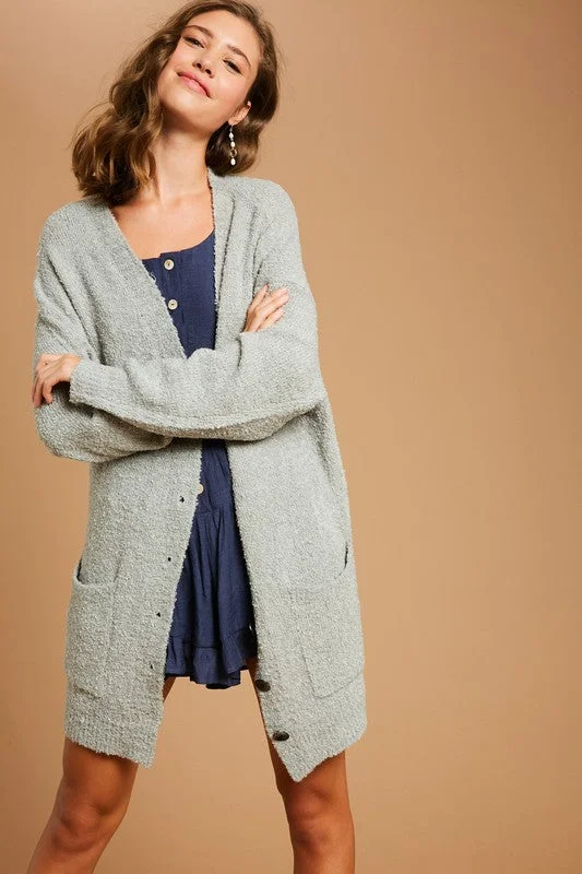 Lyla Soft Button Cardigan in Light Sage Date night unclassified dresses