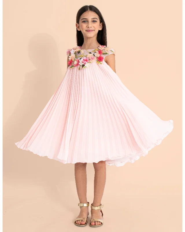 MARCHESA COUTURE Pink Pleated Flower Applique Gown Dress Formal unclassified dresses