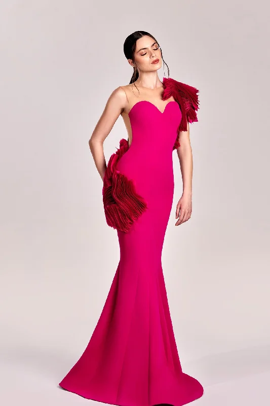 Mermaid crepe dress with organza inserts One-shoulder unclassified dresses