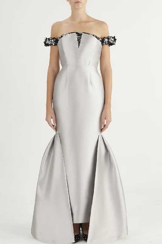 Mermaid taffeta gown with embellished shoulders Metallic unclassified dresses